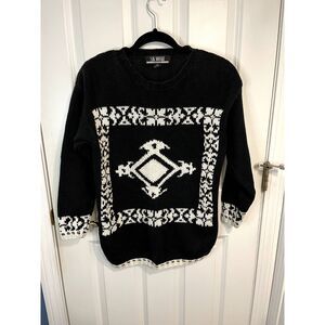 Vintage Sk Wear Black & White Geometric Ramie Blend Sweater Size Small Petite